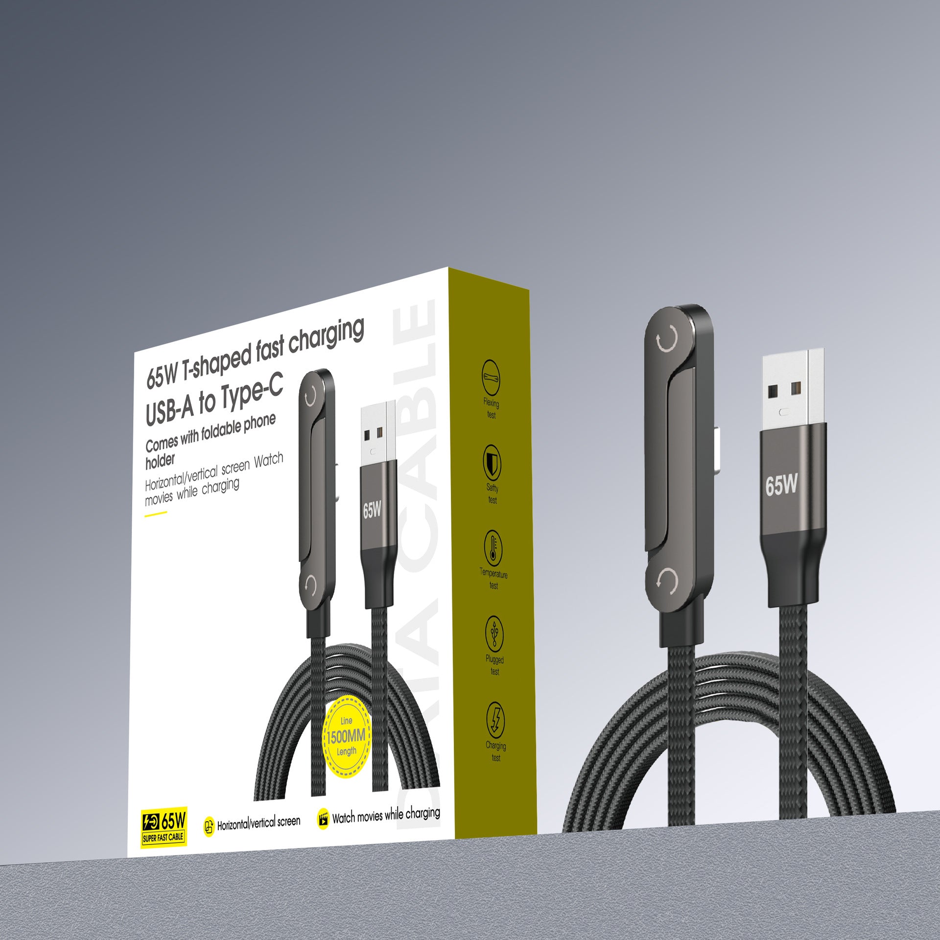 Folding stand, elbow braided charging cable